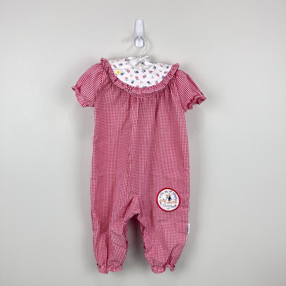 Vintage Peter Rabbit & Friends Plaid Ruffle Romper 12 Months USA